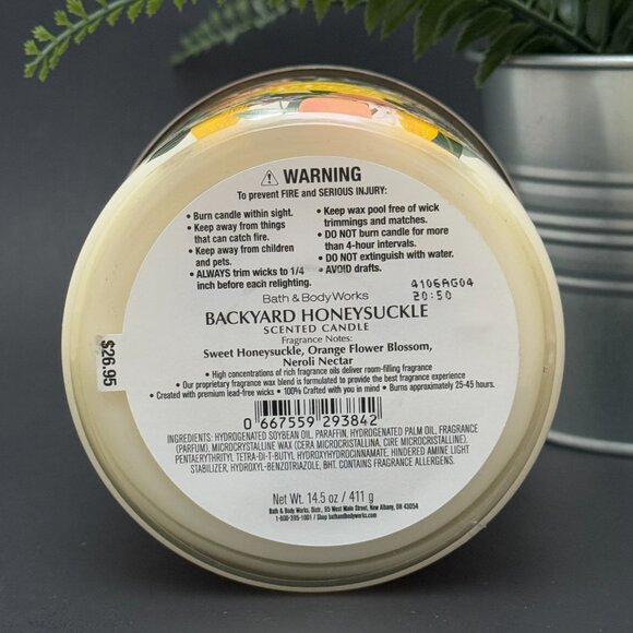 BBW Backyard Honeysuckle Bath & Body Works 3 Wick Candle - Picture 9 of 10